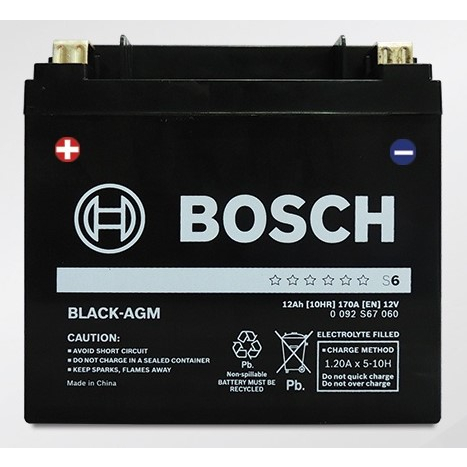 แบตเตอรี่สำรอง Auxiliary BOSCH รุ่น AUX BLA-12 AGM 12 โวลต์ 12 แอมป์,แบตมอเตอร์ไซค์BIGBIKE BOSCH BLACK AGM FOR  YTX14-BS
