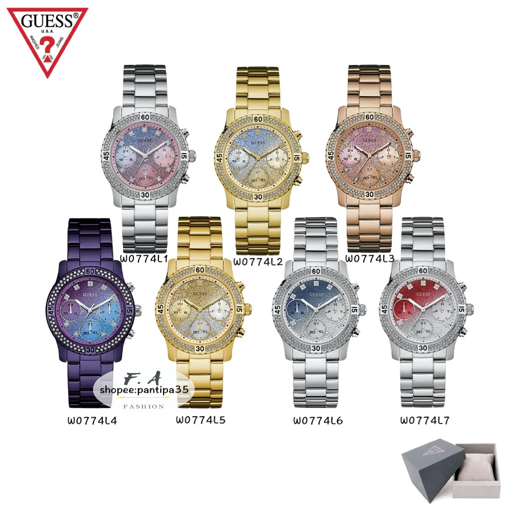 F.A ของแท้100%GUESS นาฬิกาผู้หญิง ชุดเรียบง่ายประดับเพชรคริสตัล ขนาด：38MM W0774L1 W0774L2 W0774L3 W0774L4 W0774L5 FA-66