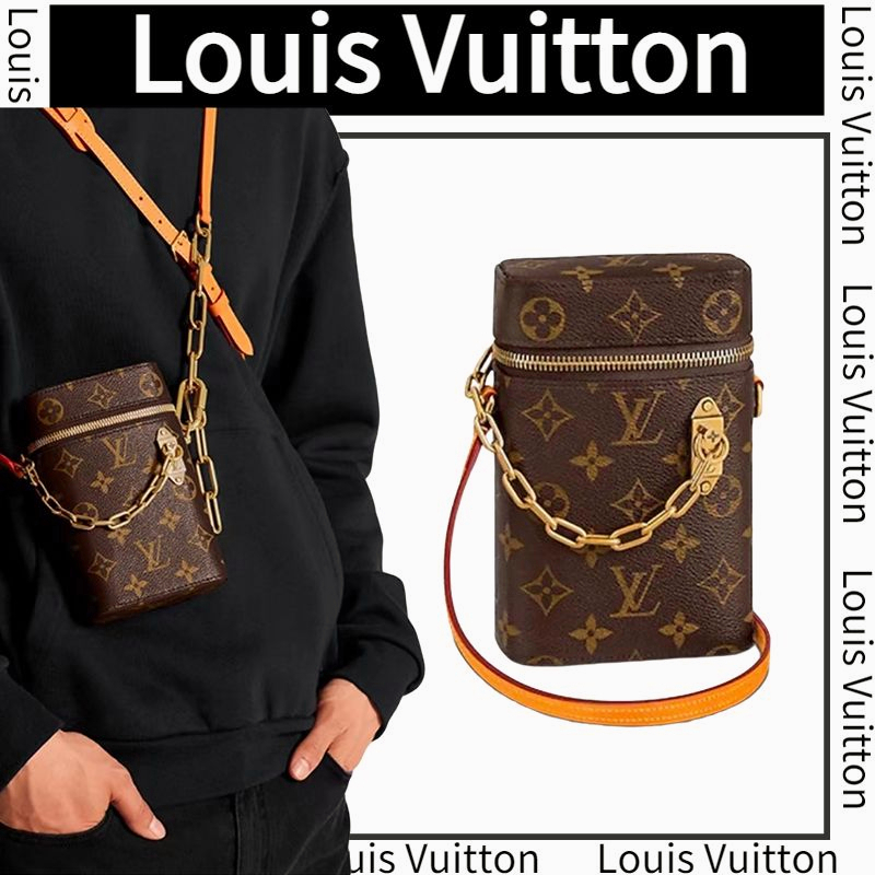 หลุยส์ วิตตอง Louis Vuitton  LOUIS VUITTON โทรศัพท์กล่องสายโซ่สายคล้องผ้าใบคลาสสิกไหล่/กระเป๋าสะพายข้าง/กระเป๋าโทรศัพท์ม
