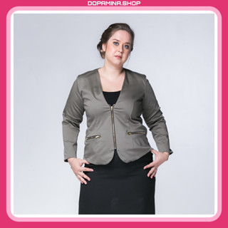 DOPAMINA เสื้อผ้าสาวอวบ Blazer เสื้อสูท เสื้อคุลม สีเขียว [L-XL] รอบอก 38-40 นิ้ว [DPM-002 Zipper Blazer ]