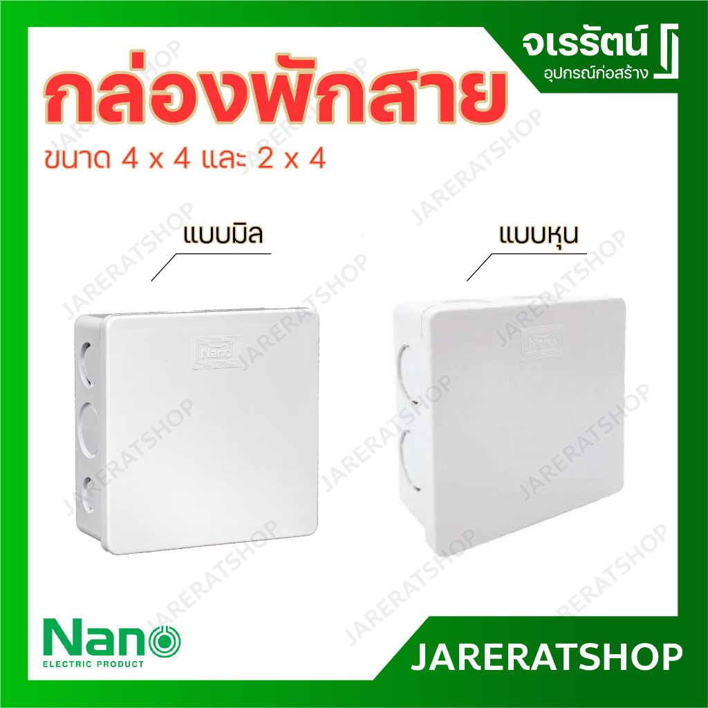 NANO กล่องพักสาย pvc สีขาว 2x4 และ 4x4 ( รุ่น มิล และ หุน ) - กล่องพักสายขาว กล่องพักสายไฟ มิลลิเมตร กล่องไฟ ขาว