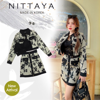 งานป้าย NITTAYA การันตีเสื้อผ้าคุณภาพ เซต3ชิ้น แขนยาวคอปก+กระโปรง สีดำ