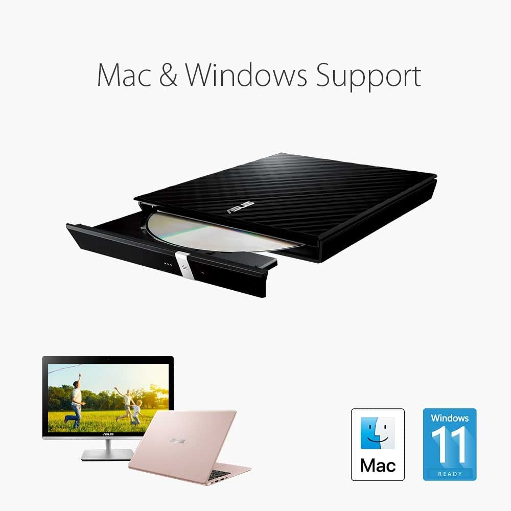 DVD External (เครื่องอ่าน-เขียนดีวีดีพกพา) ASUS SDRW-08D2S-U LITE (90-DQ0435-UA337KZ) BLACK