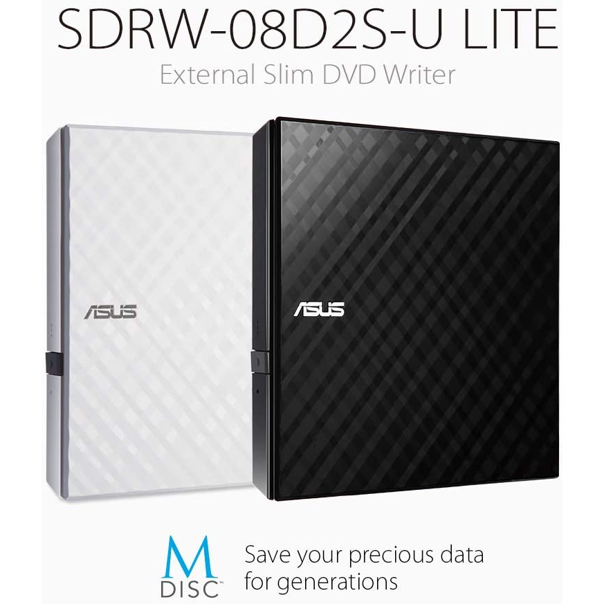 DVD External (เครื่องอ่าน-เขียนดีวีดีพกพา) ASUS SDRW-08D2S-U LITE (90-DQ0435-UA337KZ) BLACK