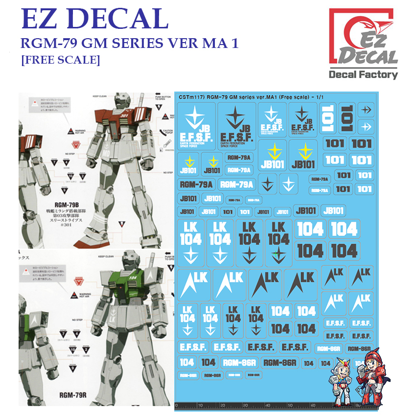 ดีคอลน้ำ [EZ DECAL] CSTM 117 RGM-79 GM SERIES VER MA1 [FREE SCALE] Water Decal CSTM 117