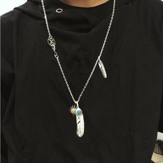 925 เงินสเตอร์ลิง Takahashi Goro Seiko handmade turquoise feather สร้อยคอดอกไม้สร้อยคอ unisex จี้