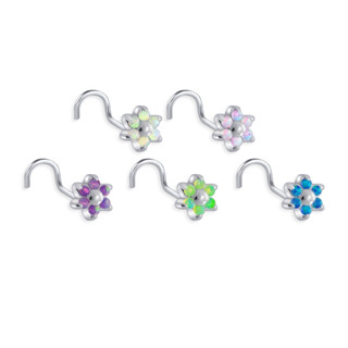 PiercingRoomByJay , Opal Gems Flower Nose Stud จิวจมูกดอกไม้โอปอล เงินแท้