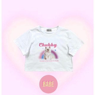 🌷Chubby🌷พร้อมส่ง ป้าย BABY PINK เสื้อ เสื้อcrop ครอป ลายน้องเเมว Y2k