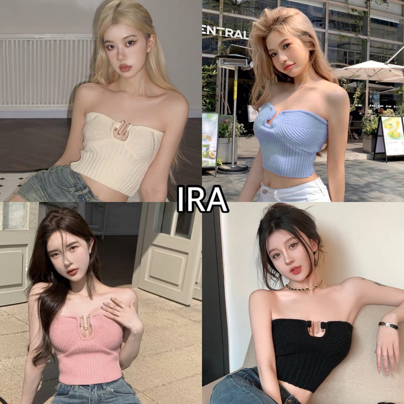 ซื้อ BY IRa  (1300) Strapless Top เสื้อเกาะอกไหมพรม กิมมิคเว้าอกแซ่บ แต่งอะไหล่ทองดูแพง