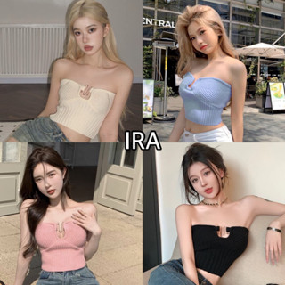 BY IRa (1300) Strapless Top เสื้อเกาะอกไหมพรม กิมมิคเว้าอกแซ่บ แต่งอะไหล่ทองดูแพง