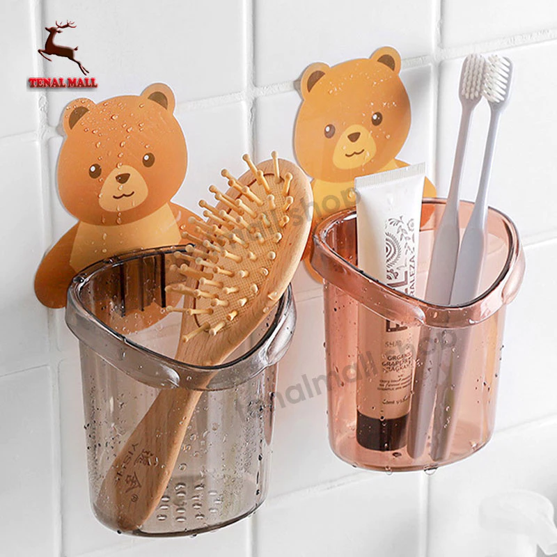 ที่วางแปรงสีฟัน ชั้นวางของในห้องน้ำติดผนัง กล่องเก็บอุปกรณ์อาบน้ำ หมีน้อย แบบไม่เจาะ thumbnail 6