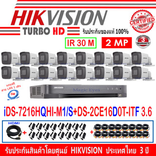 Hikvision 2MP รุ่น DS-2CE16D0T-ITF 3.6(16) +DVR IDS-7216HQHI-M1/S(C) (1) + อุปกรณ์สายสำเร็จรูป