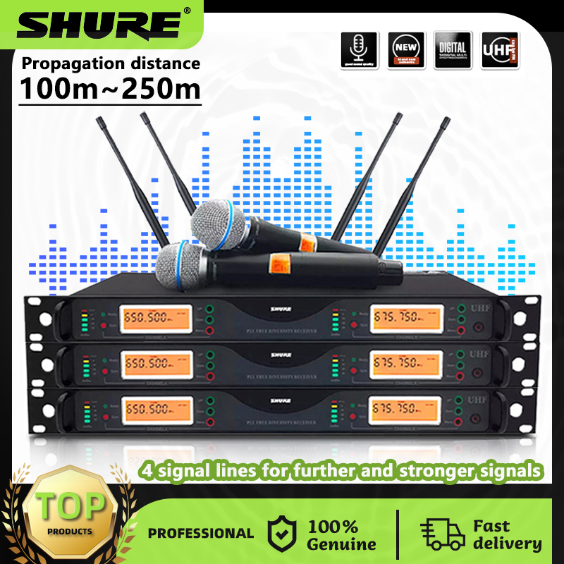 SHURE UR-24D ไมโครโฟนไร้สาย คลื่นลูกใหม่ 2 มือถือ ระยะรับ UHF FM 200M ป้องกันเสียงหอน อุปกรณ์เครื่อง