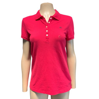 Aeropostale เสื้อคอปก แขนสั้น สีชมพู ปักหน้าอก มีกระดุมหลายเม็ด ไซส์L