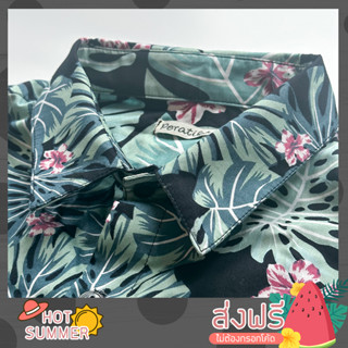 เสื้อเชิ้ตแขนสั้น คอตตอนญี่ปุ่น ลายBlack Monstera