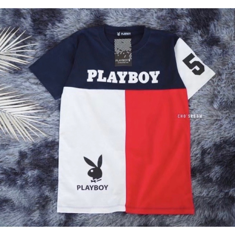 New เสื้อเพลบอย งานผ้าคอตตอน เสื้อยืดแขนสั้น เสื้อยืดคอกลม งานปักโลโก้