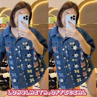 Mickey jeans เสื้อเชิ้ต ผ้ายีนส์ สกรีนลาย mickey mouse งานตามหา เสื้อยีนส์