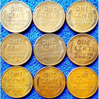 เหรียญ​สหรัฐอเมริกา​ USA, 1​ Cent, (รุ่น​รวงข้าว​ 1950-1958 เลือกปีได้), #​744T, ใช้แล้ว