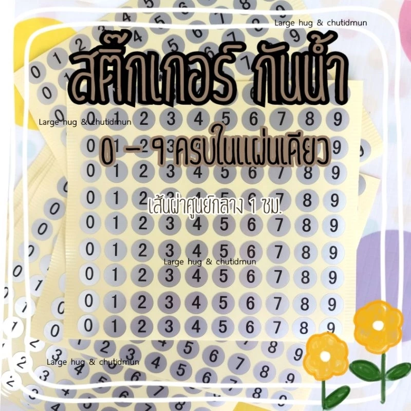 สติ๊กเกอร์ 0-9 ในแผ่นเดียว กันน้ำ เส้นผ่าศูนย์กลาง 1 ซม.