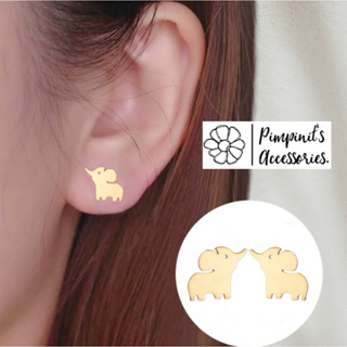 ʕ •ᴥ•ʔ ✿ พร้อมส่ง : ต่างหูสแตนเลสสไตล์มินิมอลลายช้าง | Elephant Minimalist Stainless Steel Stud Earring.