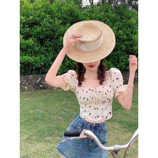 ส่งทันที Cici(NO. 3087/3086/3088)เสื้อ/เดรสสั้น/ยาว ลายดอกมินิมอล ดีเทลเเขนตุ๊กตาสม็อกด้านหลัง