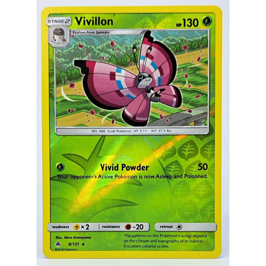 การ์ดโปเกม่อน Pokemon EN ชุด Sun & Moon - Forbidden Light ปี 2018 No.8/131 Vivillon [Holo]