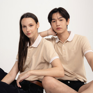 ISSARA Basic เสื้อโปโล unisex แขนสั้น ทรงตรง สีครีม