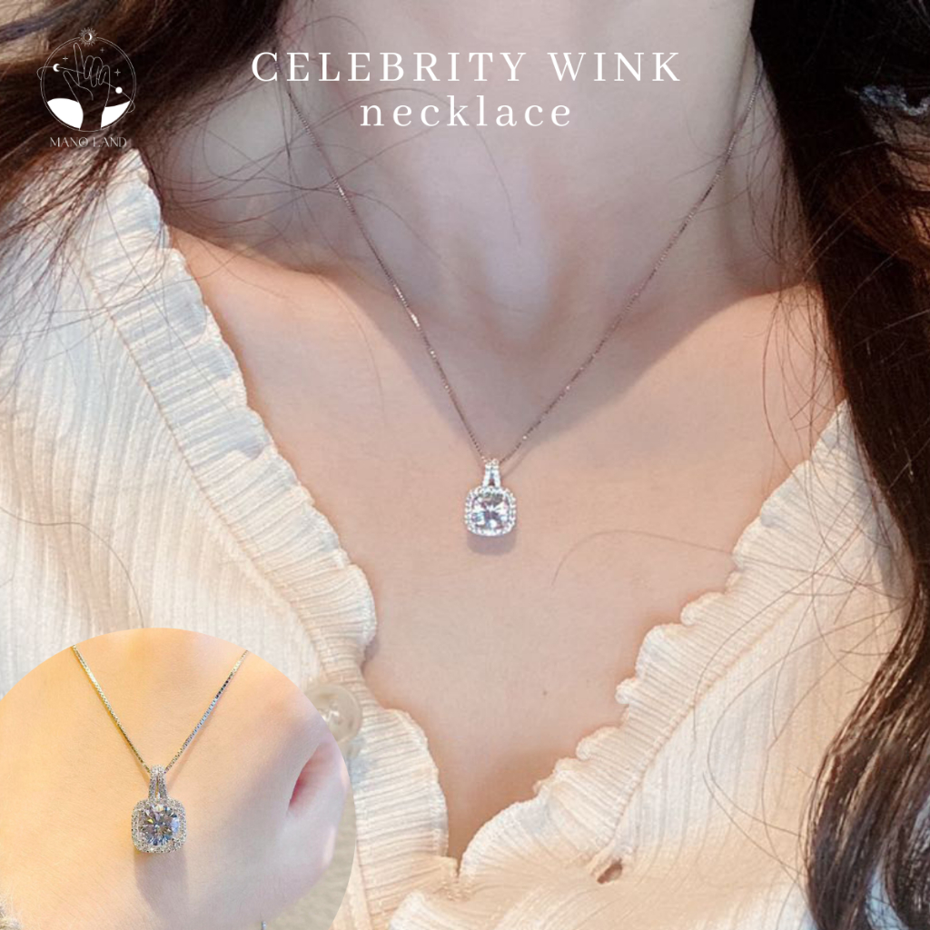 MNL💗CELEBRITY WINK หรูหราเหมือนเซเลบ สร้อยคอแฟชั่นเงินแท้ พร้อมจี้เพชร เม็ดใหญ่ สำหรับผู้หญิง เครื่อ