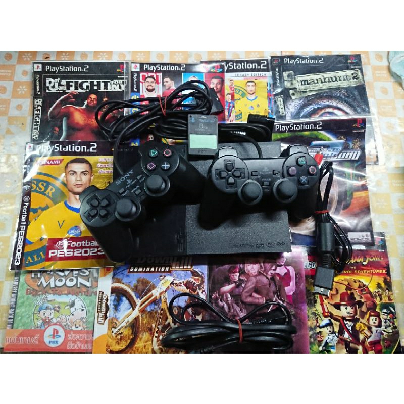 Ps2 Slim รุ่น9ล่าสุด 2จอย 1เซฟ 6แผ่น เล่นก็อปไร้ท์ได้ปกติ2590ถูกที่สุดในช็ออปปี้