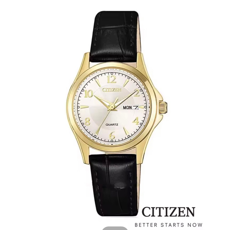 CITIZEN EQ0593-26A Leather Lady Watch Quartz ( นาฬิกาผู้หญิงระบบถ่าน ) แท้100% มือ1