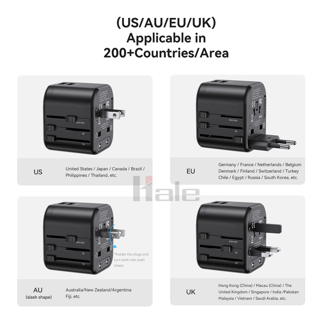 ปลั๊กท่องเที่ยว มีช่องชาร์จเร็ว PD 20W ปลั๊กแปลได้ทั่วโลก ใช้ชาร์จมือถือและเครื่องใช้ไฟฟ้า Universal Adapter HA-09 - รูปที่ 3