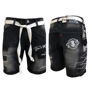 ๋JEANSEXPRESS Mens Shorts Black กางเกงยีนส์ขาสั้นชายทรงเหนือเข่า เป้าซิป สีดำฟอกแต่งขาด ปักเนี้ยบทรงสวย Size 28-36