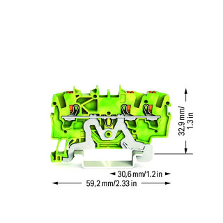 Wago 3-conductor through/ground terminal block with push-button; 1.5 mm² Green-Yellow เทอมินอล บล็อค 1.5มม. [2201-1307]