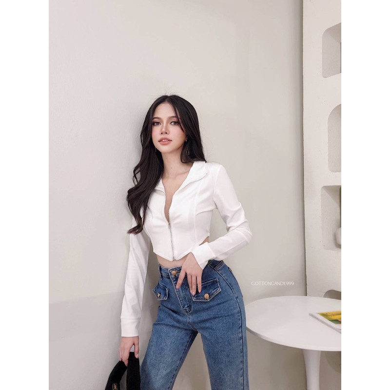 New Milky premium top เสื้อครอปซิปหน้าแขนยาว รูปที่ 8