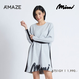 MIMI DRESS เดรสสี เทาแขนยาว ลายมีมี่ (AT51GY)