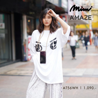 MIMI SHIRT OVERSIZE T-SHIRTS สีขาวลายมีมี่ (AT56BL)