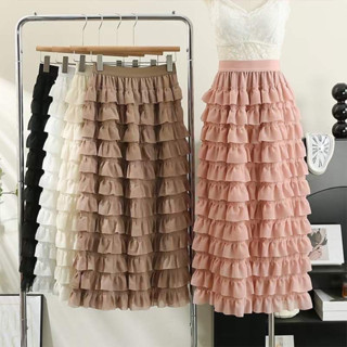 Layers skirt กระโปรงยาว ดีเทลเย็บเลเยอร์เป็นชั้นๆ เอวสม็อค