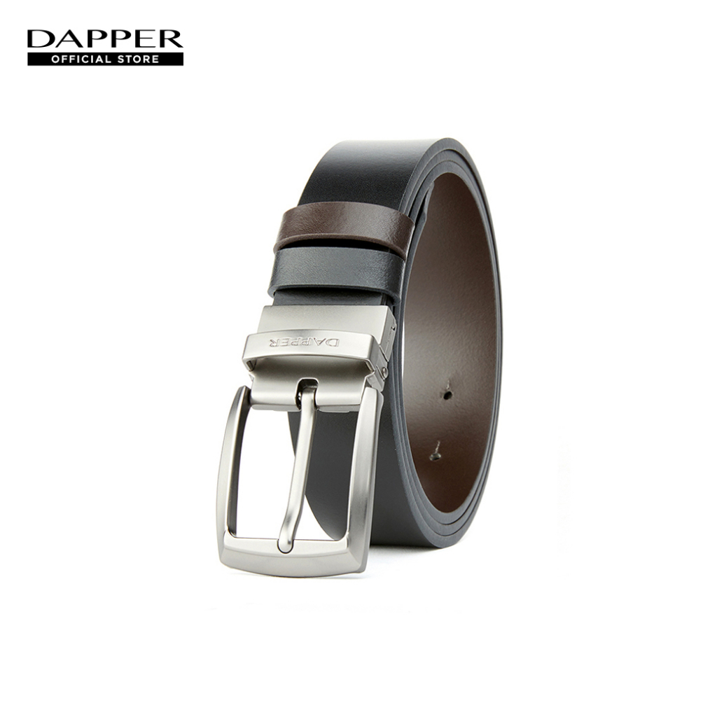 DAPPER เข็มขัดผู้ชาย หนังแท้ แบบใส่ได้ 2 ด้าน Reversible Pin Buckle Belt สีดำ (BBC/BK/1256PN4)