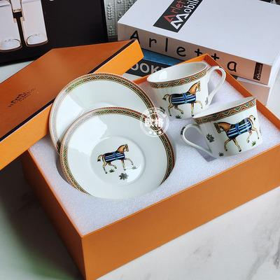 Hermes Home European Style Vintage Oblique Matu Coffee Cup and saucer Bone China Home Afternoon Tea 