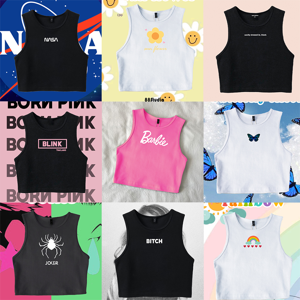 [PS]เสื้อครอปสกรีน น่ารักสุดจึ้ง แมชง่ายทุกลุค 100% มีหลายแบบให้เลือก