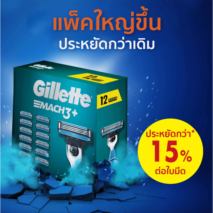 (มาใหม่) ใบมีด ยิลเลตต์ Gillette Mach3+ มัคทรี พลัส แพ็ค 12 ชิ้น Gillette Mach3+ Blades 12 Cartridges Refills