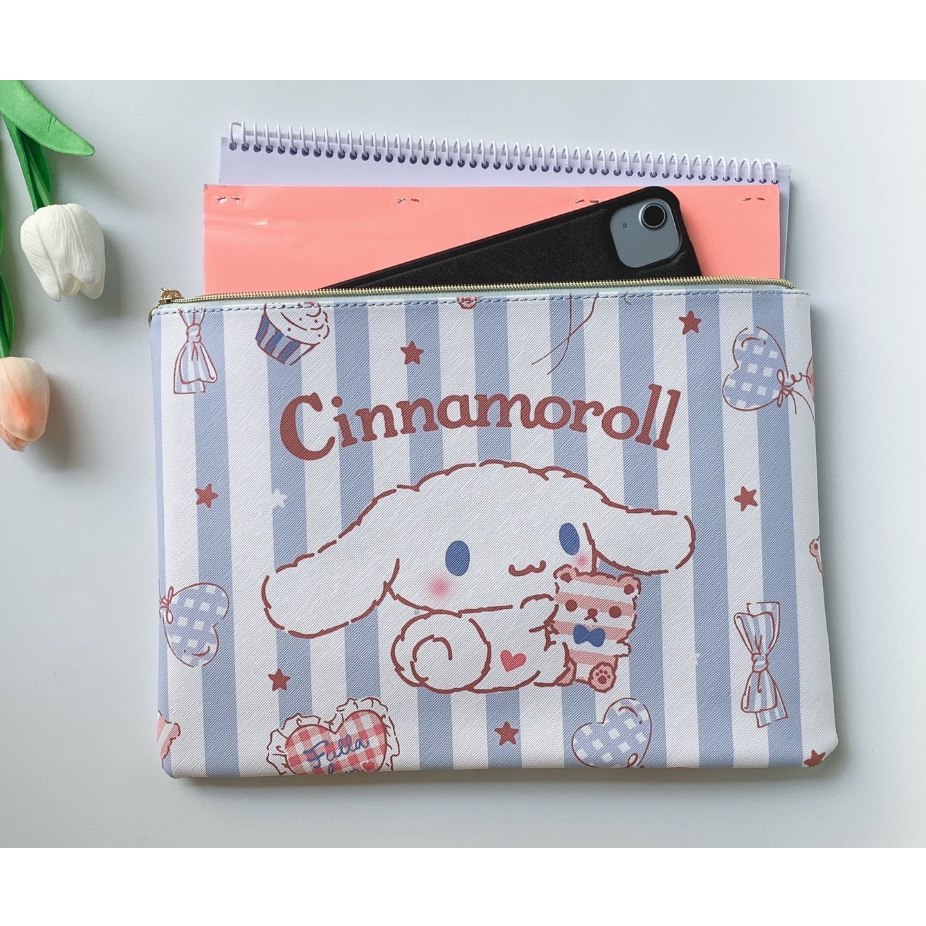 CINNAMOROLL SK เก็บเอกสาร กระเป๋าเอกสาร ซองเอกสาร อย่างดี มีผ้าซับด้านใน ขนาด 35x25x2 cm ผลิตจากวัสด