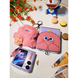 เคส Oppo Find N2 Flip เคสใสสกรีนลายน้องขนปุยชมพู+ตุ๊กตาห้อยเข้าคู่ น่ารักมากเลย💕