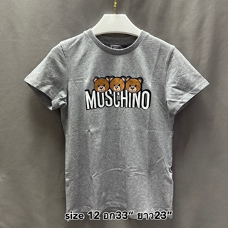 SALE Moschino tee t-shirt logo bear 12 14 เสื้อยืด มอสชิโน่ แขนสั้น เทา ของแท้ หมี แบรนด์เนม