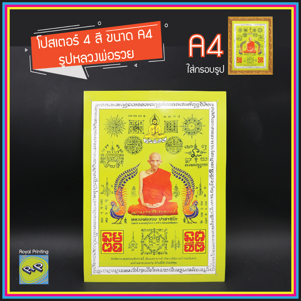 ภาพโปสเตอร์หลวงพ่อรวย A4 กระดาษการ์ดพิมพ์4สี ผิวมัน โปสเตอร์พระ ภาพพระ poster สิริมงคล ตกแต่งบ้าน ใส่กรอบรูป ของที่ระลึก