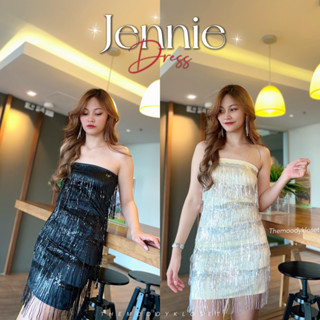 Jennie dress มินิเดรสซาตินแต่งพู่กลิตเตอร์วิ้งๆ แต่งซิปข้าง เหมาะกับสาวS-M