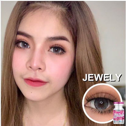 คอนแทคเลนส์ บิ๊กอาย สีเทา ลายJewely แบบรายเดือน ขนาด 14.5 เลนส์ปกป้องแสงแดดจากรังสี UVA UVB