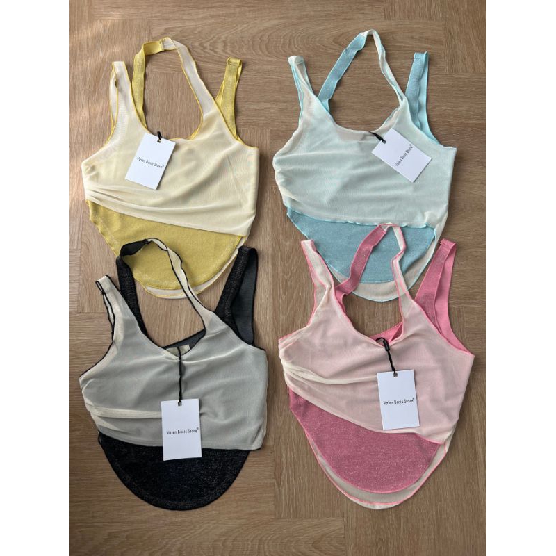 พร้อมส่ง Valen เสื้อกล้ามผ้ากลิตเตอร์ วิ๊งๆ 2ชั้น ซีทรู สีพาสเทล
