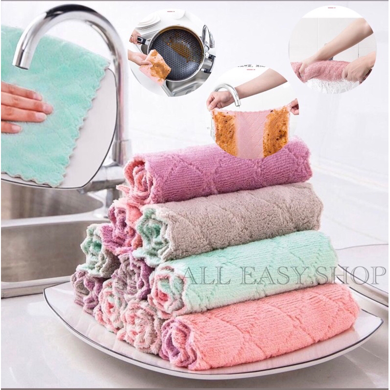 ALL EASY.SHOP ผ้าเช็ดโต๊ะเช็ดจานขจัดคราบน้ำมันเศษอาหาร