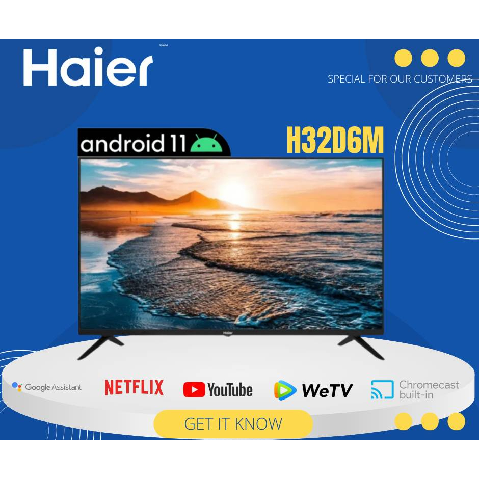 HAIER ANDROID TV HD LED สมาร์ททีวี 32นิ้ว รุ่น H32D6M (รับประกันษูนย์ 3ปี)